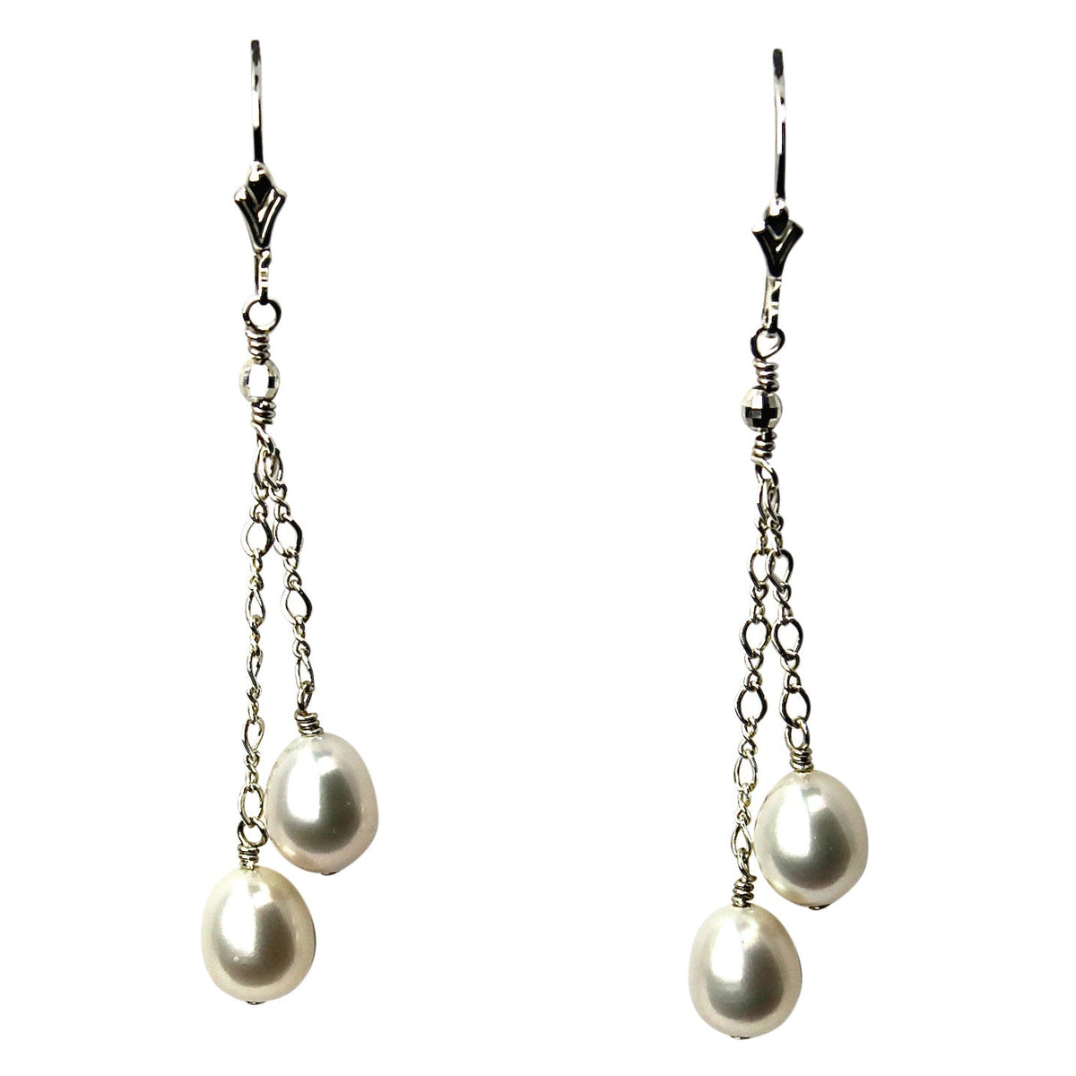 2点、アンテグラール Dangle Earrings with Two Pearls | Genuine Cultured