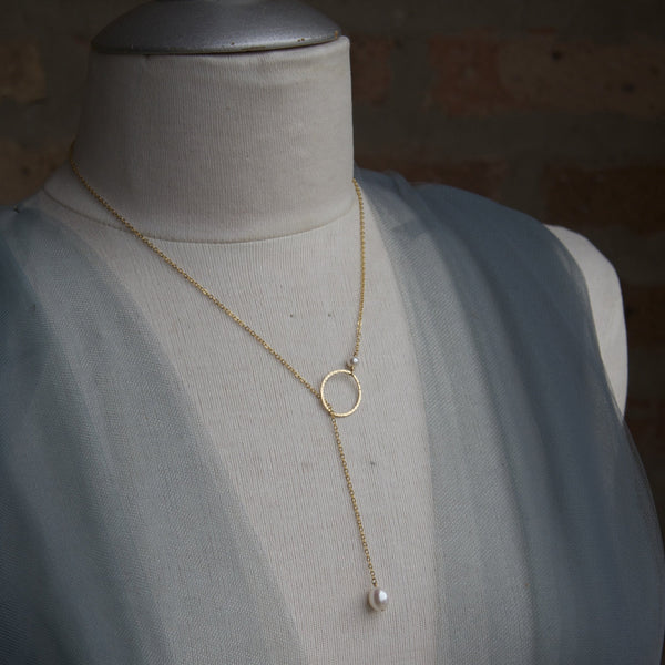 Pearl Pendant & Hoop Lariat Necklace | AAA 7.5x9mm Natural White Teardrop Freshwater Cultured Jewelry,Necklace,Lariat Bourdage Pearl Jewelry    sherri bourdage