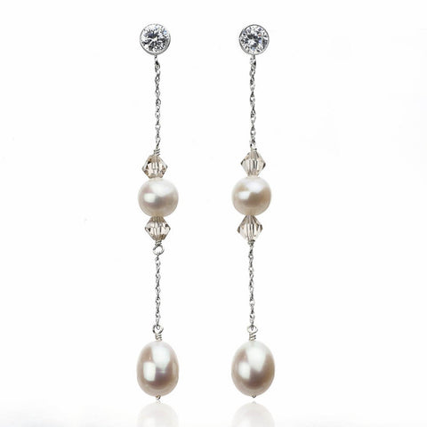White & Pink Pearl Dangle Earrings with Swarovski Crystal | Genuine Cultured Pearls Jewelry,Earrings Bourdage Pearl Jewelry    sherri bourdage