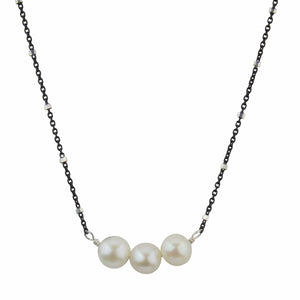 Pearls on Chain | Pearl Station Necklace | "Tin Cup" Pearl Necklace | Adjustable Necklace