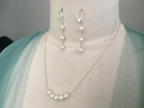 Real Freshwater Pearl Pendant Necklace & Earring Set | Five Pearl Choker | 3 Pearl Dangle Earrings | Bridesmaid Gift Jewelry, Necklace, Choker Bourdage Pearl Jewelry    sherri bourdage