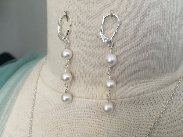 Real Freshwater Pearl Pendant Necklace & Earring Set | Five Pearl Choker | 3 Pearl Dangle Earrings | Bridesmaid Gift Jewelry, Necklace, Choker Bourdage Pearl Jewelry    sherri bourdage