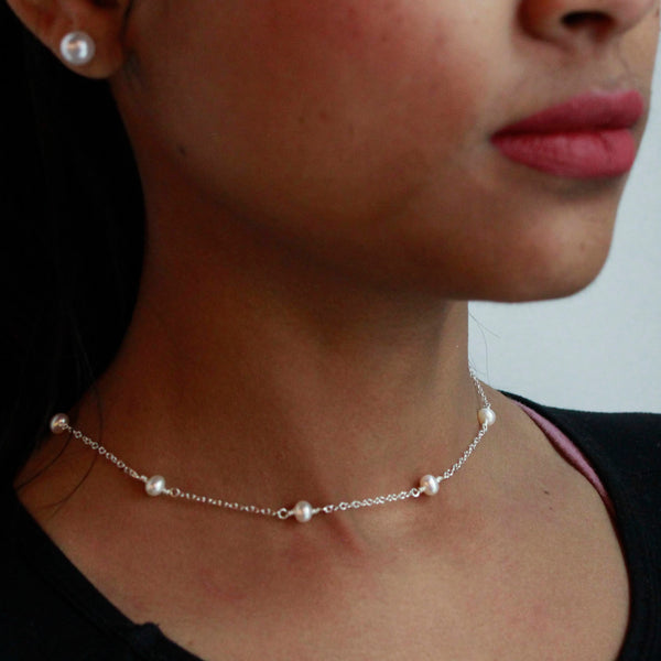 Real Pearl Station Necklace | Small Pearls on Chain | AAA 4-5 mm Genuine Cultured Pearls | Sterling Silver Chain Jewelry, Necklaces Bourdage Pearl Jewelry    sherri bourdage