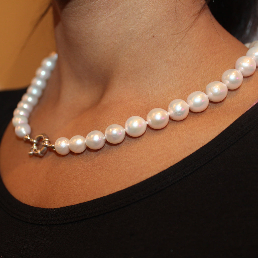 Single Strand Pearl Choker Necklace, 9mm Cultured Freshwater Pearl