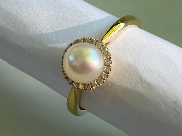 Saltwater Cultured Pearl |Diamond Ring | 14K Yellow Gold | Engagement Ring | 30th Anniversary Gift for Her Rings Bourdage Pearl Jewelry    sherri bourdage
