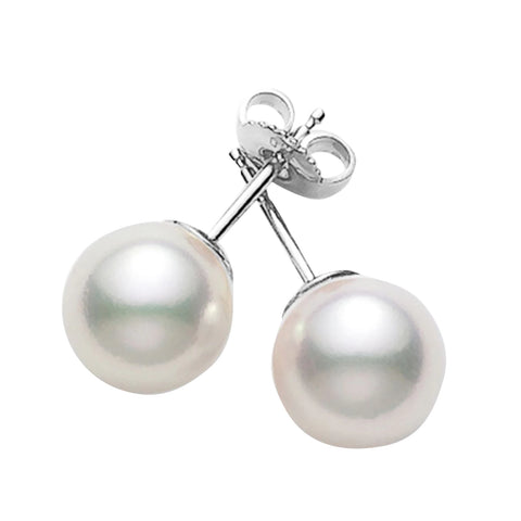 Cultured Saltwater Akoya Pearl Stud Earrings 7mm Round 14K White Gold Backings Jewelry,Earrings Bourdage Pearl Jewelry    sherri bourdage