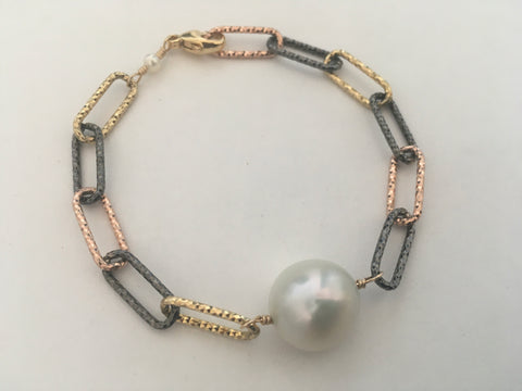 Real Large Baroque Pearl Freshwater Cultured Bracelet on Rose Gold Fill/14K Gold Fill/Oxidized Sterling Silver Chain Jewelry,Bracelet Bourdage Pearl Jewelry    sherri bourdage