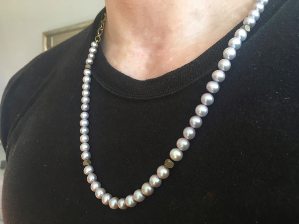 Pearl Necklace for Man | Silver Freshwater Cultured Pearls on Chain Jewelry, Necklace, Choker Bourdage Pearls    sherri bourdage