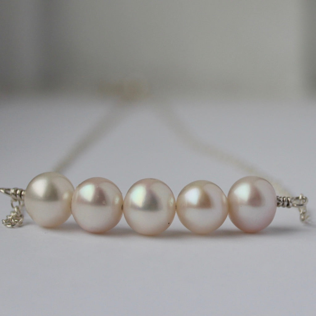 Real Freshwater Pearl Pendant Necklace & Earring Set | Five Pearl Choker | 3 Pearl Dangle Earrings | Bridesmaid Gift Jewelry, Necklace, Choker Bourdage Pearl Jewelry    sherri bourdage