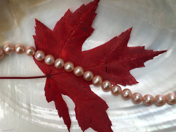 Long Station Pearl Necklace | Converts to Double strand | AAA 8mm Natural Pink Freshwater Cultured | Tin Cup Style Necklace Pearls on Chain Jewelry,Necklace,Choker Bourdage Pearl Jewelry    sherri bourdage
