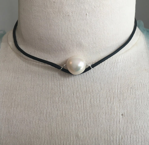 Pearl Leather Choker Necklace/Earring Set | AAA 13mm  Freshwater Cultured Jewelry,Necklace,Choker Bourdage Pearl Jewelry    sherri bourdage