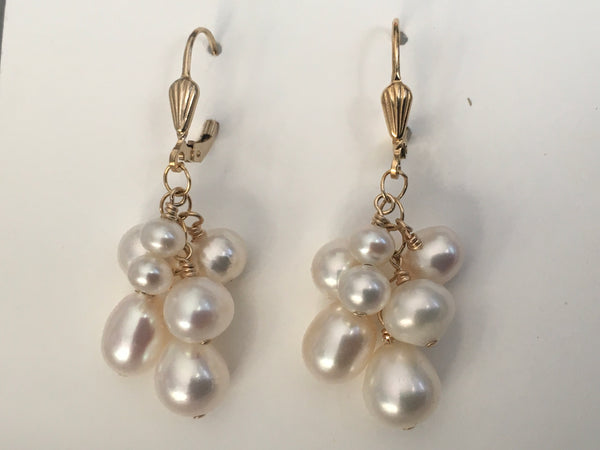 Cluster Dangle Pearl Earrings | AAA 6-10mm Genuine Cultured Pearls | Sterling Silver Leverbacks Jewelry,Earrings Bourdage Pearl Jewelry    sherri bourdage
