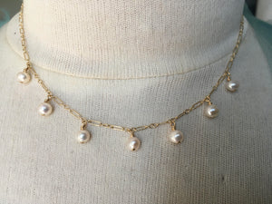 Lucky 7 Dangling Pearl Station Necklace | White Semi-Round Freshwater Cultured Pearls Jewelry, Necklace, Choker Bourdage Pearl Jewelry    sherri bourdage