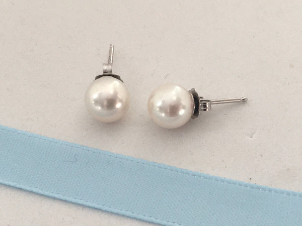 Cultured Saltwater Akoya Pearl Stud Earrings 7mm Round 14K White Gold Backings Jewelry,Earrings Bourdage Pearl Jewelry    sherri bourdage