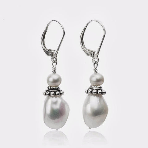 Baroque Pearl Dangle Earrings | AAA 6-10mm Natural White Genuine Cultured Pearls Jewelry,Earrings Bourdage Pearl Jewelry    sherri bourdage