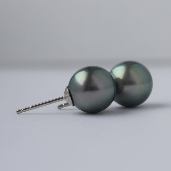 Black Cultured Tahitian Pearl (9mm) Stud Earrings in 14K White Gold Jewelry,Earrings Bourdage Pearl Jewelry    sherri bourdage