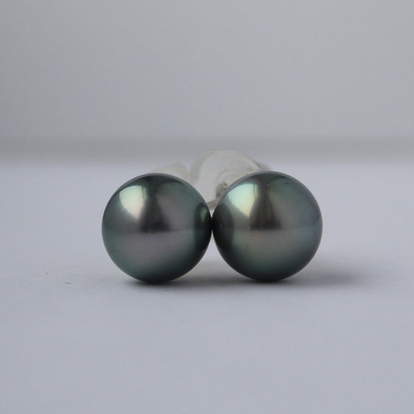 Black Cultured Tahitian Pearl (9mm) Stud Earrings in 14K White Gold Jewelry,Earrings Bourdage Pearl Jewelry    sherri bourdage