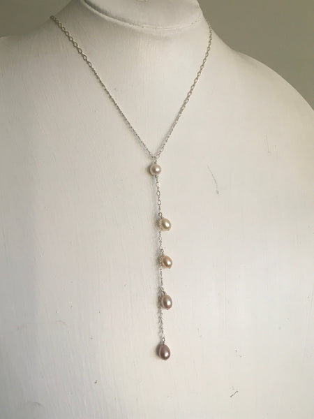 Cascading Pearl Necklace on Sterling Silver Chain Jewelry, Necklace, Choker Bourdage Pearl Jewelry    sherri bourdage