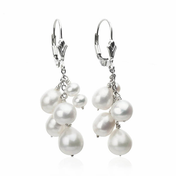 Cluster Dangle Pearl Earrings | AAA 6-10mm Genuine Cultured Pearls | Sterling Silver Leverbacks Jewelry,Earrings Bourdage Pearl Jewelry    sherri bourdage