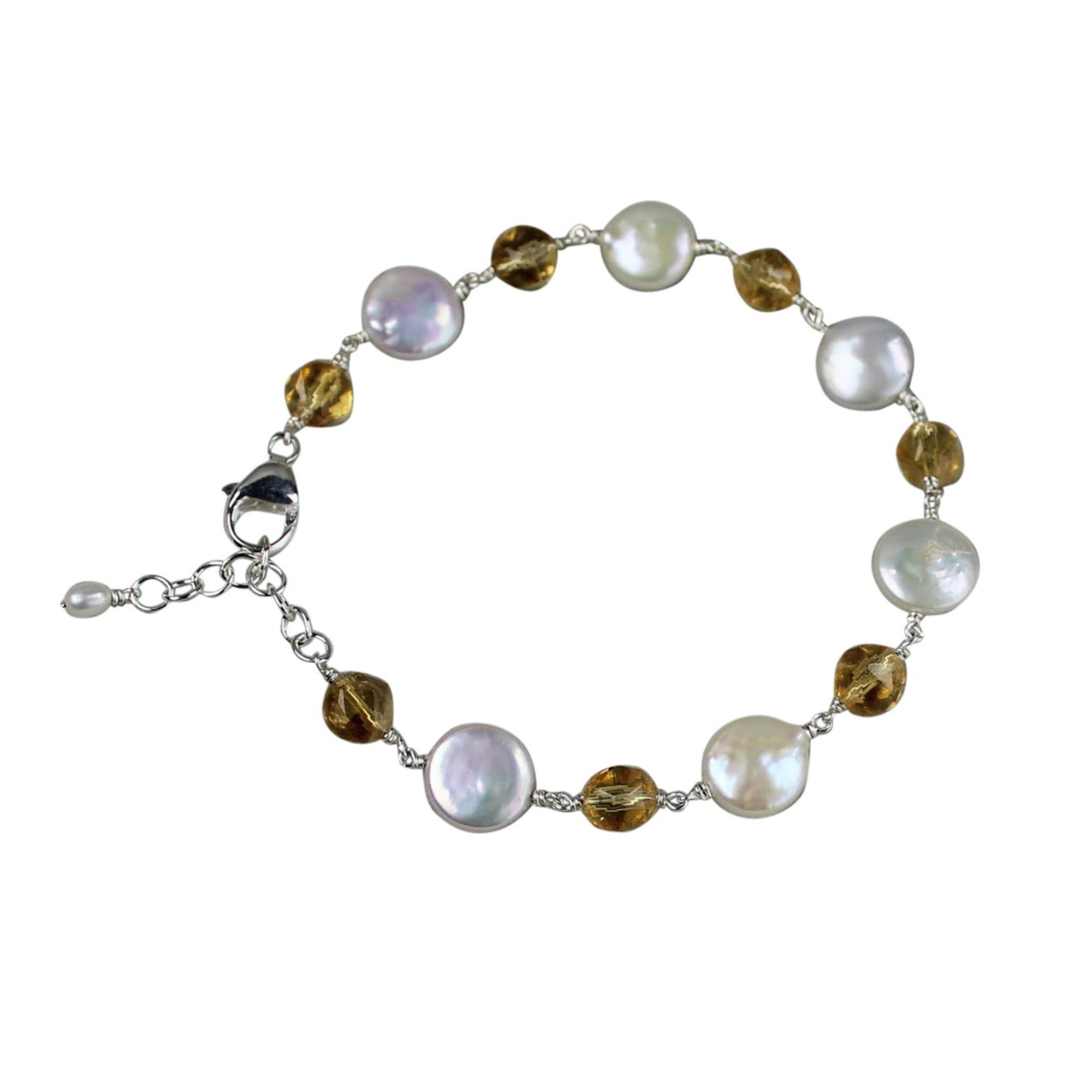 Coin & Citrine Real Pearl Freshwater Cultured Station Adjustable Bracelet Jewelry,Bracelet Bourdage Pearl Jewelry    sherri bourdage