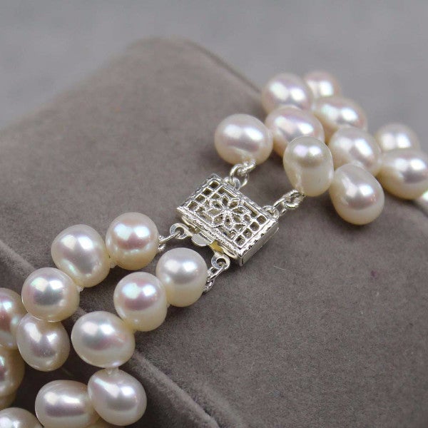 Dancing Pearl "Tango" Double Strand Bracelet | 6x8mm head drill Freshwater Cultured Jewelry,Bracelet Bourdage Pearl Jewelry    sherri bourdage