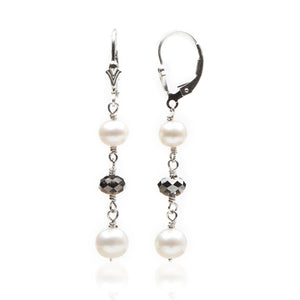 Dangle Pearl Earrings with Black Swarovski Crystal | Genuine Cultured Pearls Jewelry,Earrings Bourdage Pearl Jewelry    sherri bourdage