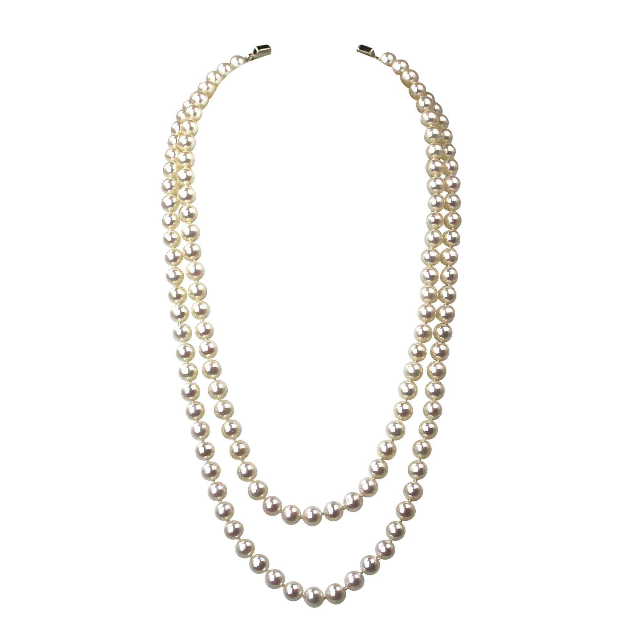 Double Strand Pearl Necklace  AAA 6.5-7mm Natural White Semi-Round Fr –  Bourdage Pearls