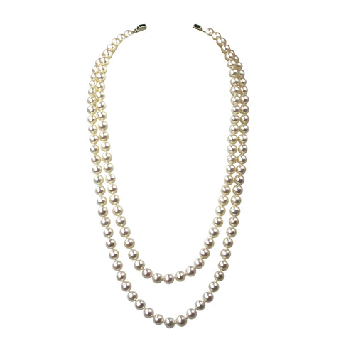 Teardrop Pearl Pendant Double Strand Station Necklace | AAA 7-10mm