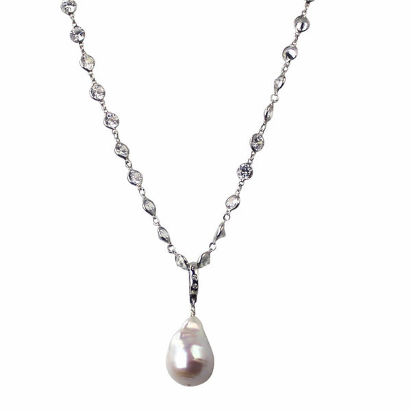 Large Baroque Pearl Pendant Necklace with Cubic Zirconium Accents | 15x20mm Freshwater Cultured Jewelry, Necklace, Choker Bourdage Pearl Jewelry    sherri bourdage