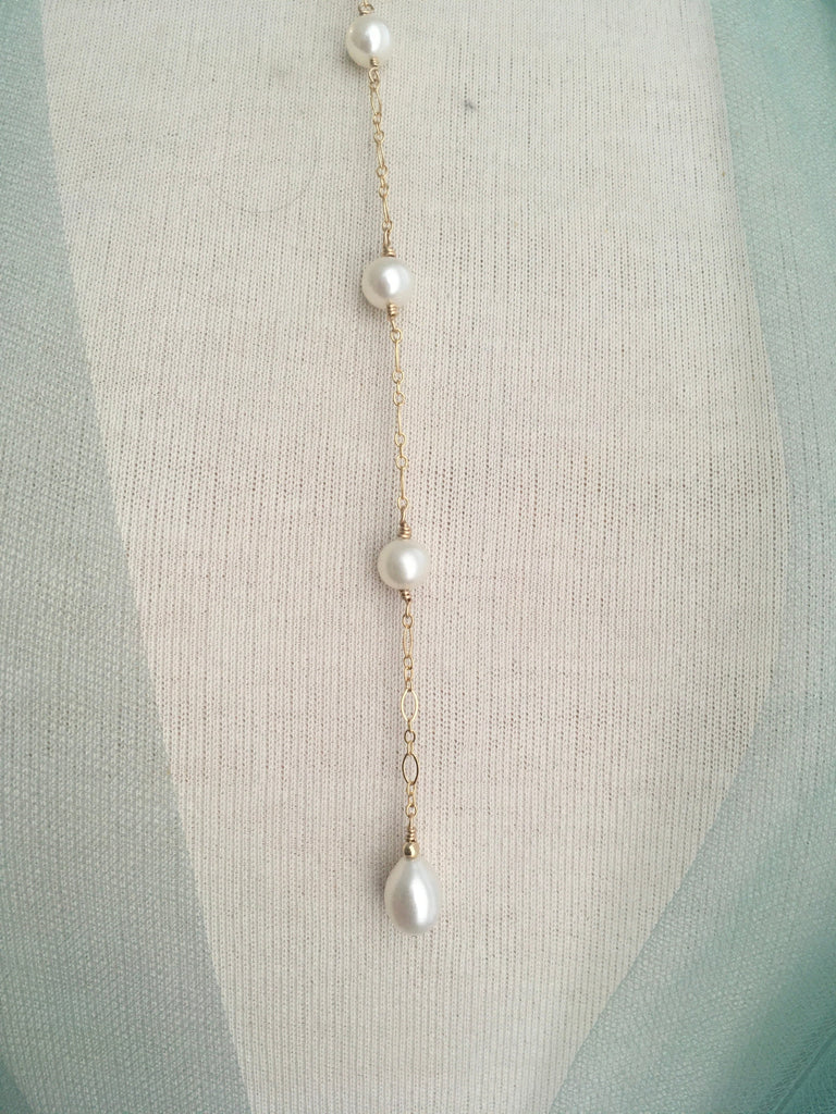 Real Pearl Necklace on Gold Chain, Long Pearl Pendant Necklace, Cultur ...