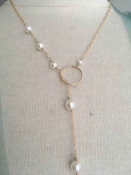 Real Pearl Necklace on Gold Chain, Long Pearl Pendant Necklace, Cultur ...