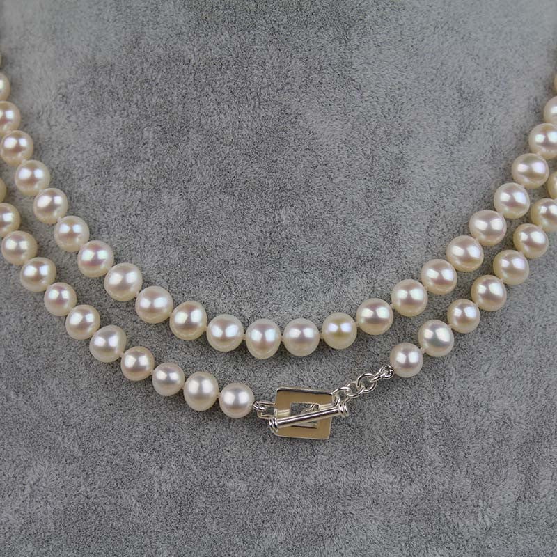 Long Single Strand Pearl Necklace | AAA 7.5-8mm Natural White