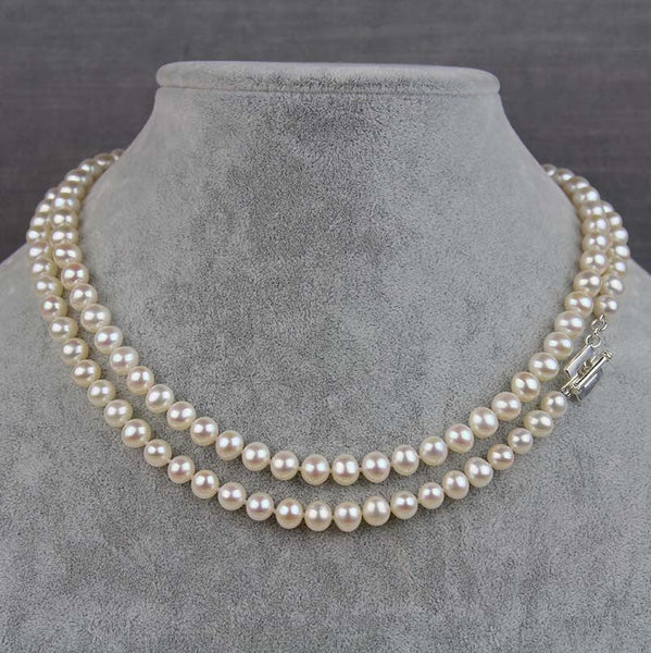 Long Single Strand Pearl Necklace | AAA 7.5-8mm Natural White Freshwater Cultured Jewelry,Necklace,Choker Bourdage Pearl Jewelry    sherri bourdage