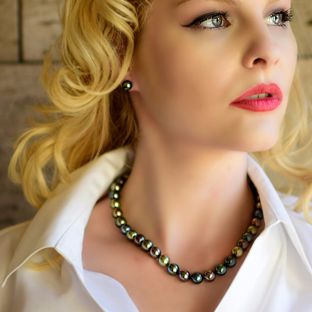 Multicolor Cultured 8 9mm Tahitian Pearl Single Strand Choker Necklace Bourdage Pearls
