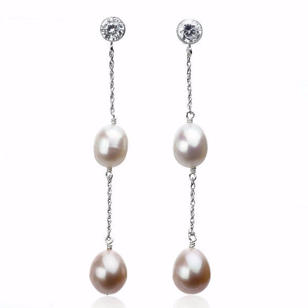 Natural Pink Pearl Double Dangle Earrings | AAA 8x10mm Genuine Cultured Teardrop Pearls Jewelry,Earrings Bourdage Pearl Jewelry    sherri bourdage