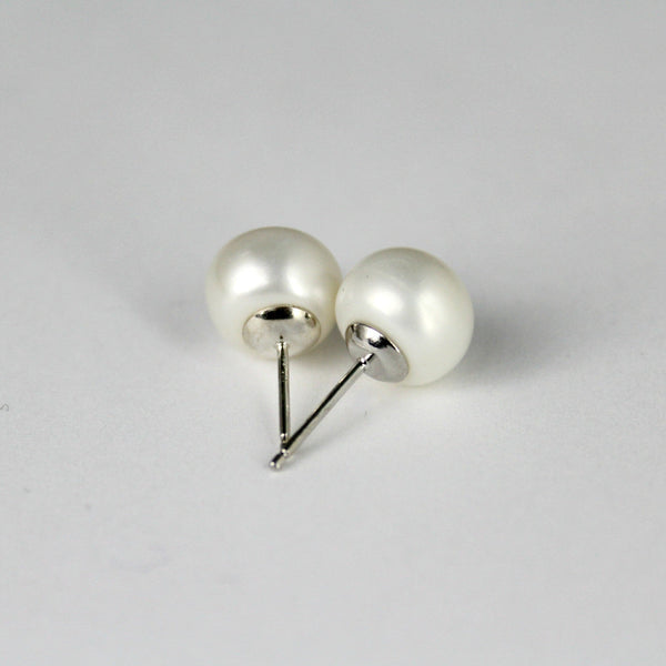 Pearl Button Earrings | AA 9.5 mm Natural White Freshwater Cultured | Sterling Silver Posts Jewelry,Earrings Bourdage Pearl Jewelry    sherri bourdage