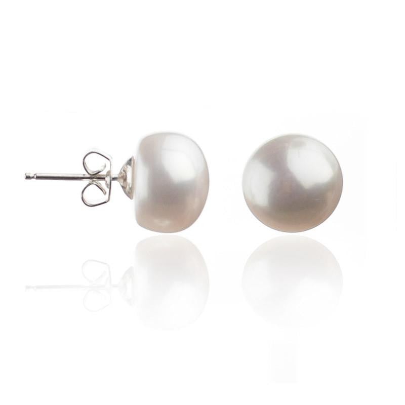 Sterling Silver White Freshwater Cultured Pearl 10mm Button Earrings Sterling Silver White Freshwater Cultured Pearl 10mm Button Earrings