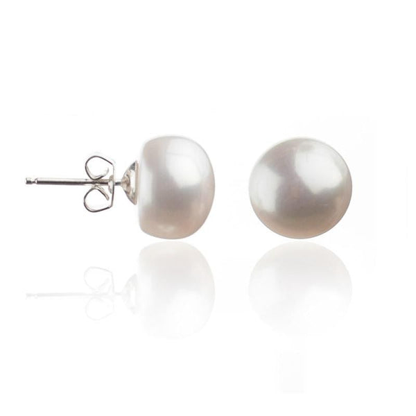 Pearl Button Earrings | AA 9.5 mm Natural White Freshwater Cultured | Sterling Silver Posts Jewelry,Earrings Bourdage Pearl Jewelry    sherri bourdage