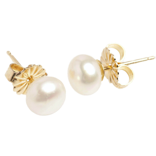 Pearl Button Earrings | AAA 10.5mm Natural White Freshwater Cultured | 14k Yellow Gold Posts Jewelry,Earrings Bourdage Pearl Jewelry    sherri bourdage
