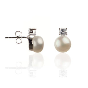 Pearl Button Earrings with Cubic Zirconium Posts | Freshwater Cultured Post Earrings | Bridal Attendant Earring Gift Under 100 Jewelry,Earrings Bourdage Pearl Jewelry    sherri bourdage