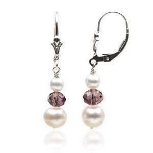Pearl Dangle Earrings | White and Pink Crystal | Genuine Cultured Pearls Jewelry,Earrings Bourdage Pearl Jewelry    sherri bourdage