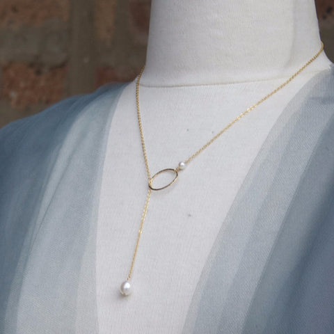 Pearl Pendant & Hoop Lariat Necklace | AAA 7.5x9mm Natural White Teardrop Freshwater Cultured Jewelry,Necklace,Lariat Bourdage Pearl Jewelry    sherri bourdage