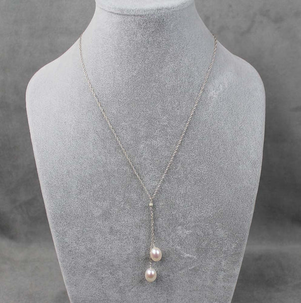 Pearl Pendant Necklace with Double Drop | AAA 8x10mm Teardrop Freshwater Cultured Jewelry, Necklace, Pendant Bourdage Pearl Jewelry    sherri bourdage