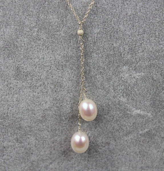Pearl Pendant Necklace with Double Drop | AAA 8x10mm Teardrop Freshwater Cultured Jewelry, Necklace, Pendant Bourdage Pearl Jewelry    sherri bourdage