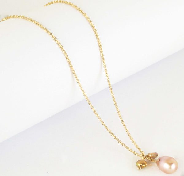 Pink Pearl Pendant Necklace with Gold Pearl Accents |  Natural Pink Teardrop Freshwater Cultured Jewelry,Necklace,Choker Bourdage Pearl Jewelry    sherri bourdage