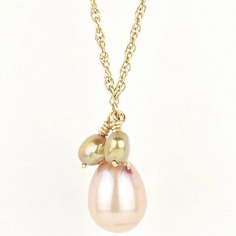 Pink Pearl Pendant Necklace with Gold Pearl Accents |  Natural Pink Teardrop Freshwater Cultured Jewelry,Necklace,Choker Bourdage Pearl Jewelry    sherri bourdage