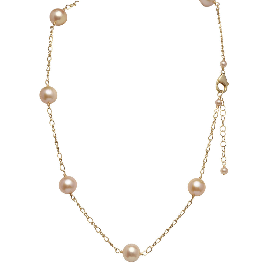 Pink Pearl Tin Cup Necklace | AAA Natural Pink Round Freshwater Cultur ...