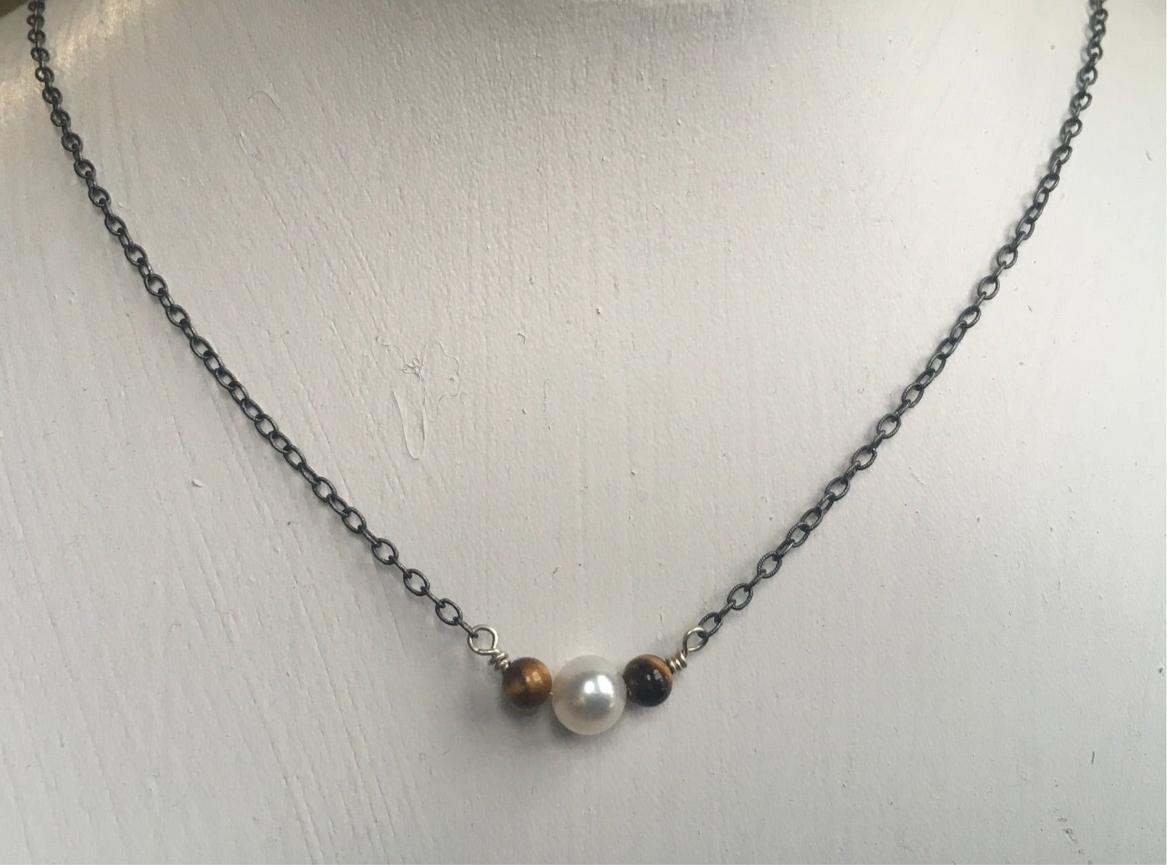 Real Pearls for Real Men! Single Pearl Choker on Chain with Tiger Eye Jewelry, Necklace, Choker Bourdage Pearl Jewelry    sherri bourdage