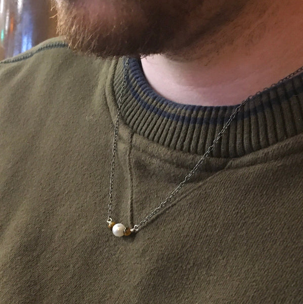 Real Pearls for Real Men! Single Pearl Choker on Chain with Tiger Eye Jewelry, Necklace, Choker Bourdage Pearl Jewelry    sherri bourdage