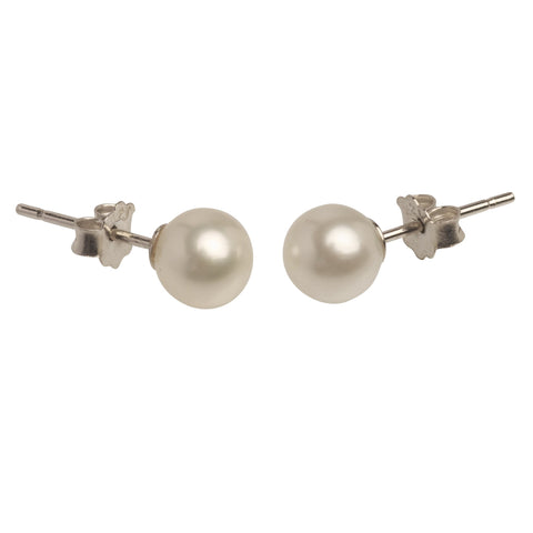 Round Pearl Stud Earrings | AAA 7mm Natural White Freshwater Cultured on Sterling Silver Posts Jewelry,Earrings Bourdage Pearl Jewelry    sherri bourdage